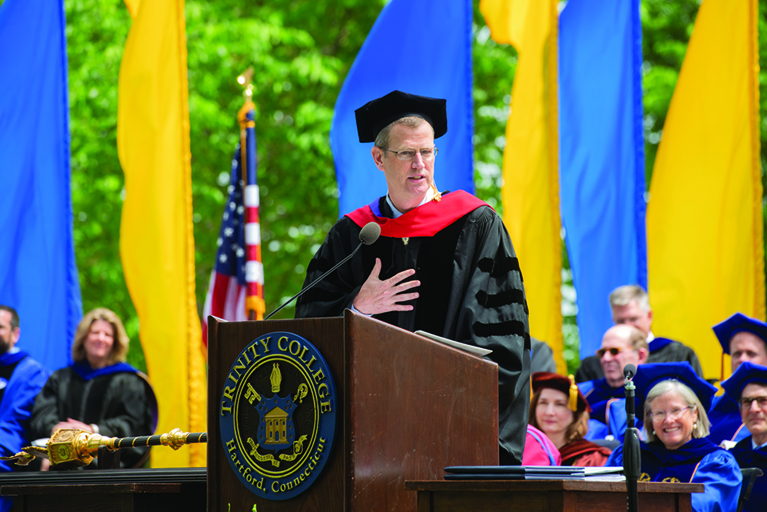 Sam Kennedy delivering the Commencement speech