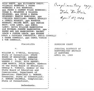 The Sheff vs. O’Neill Complaint filed in 1989 Source: Trinity College Digital Repository 
