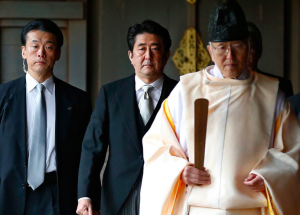 Japanese Prime Minister Abe is pictured during his visit to Yasukuni Shrine on 26 December, 2013.  http://www.ibtimes.co.uk/japan-pm-shinzo-abe-sends-offering-yasukuni-shrine-angering-china-south-korea-1470538 