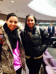 Trinity Students Christina Raiti (left) Biance Brenz (right) in attendance at Connecticut Education Committee Meeting