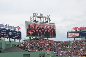 Trinity Quirks singing the National Anthem at Fenway Park