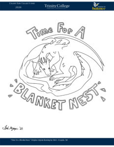 Coloring Book Page of Dragon inside Blanket. "Time for a Blanket Nest." 