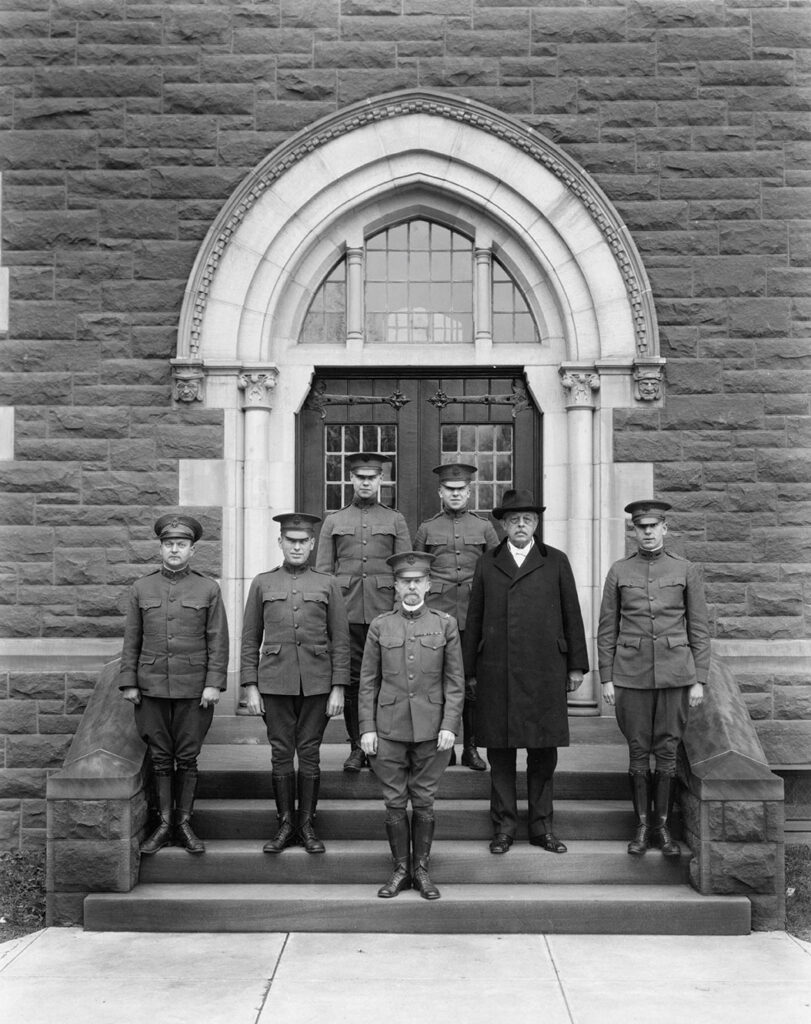 students an President Luther in uniform