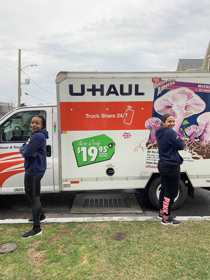 students with u-haul truck